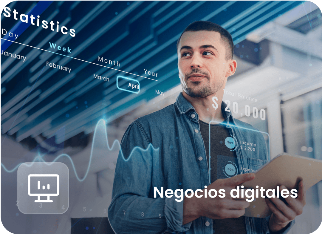 Hombre sosteniendo una tableta con gráficos