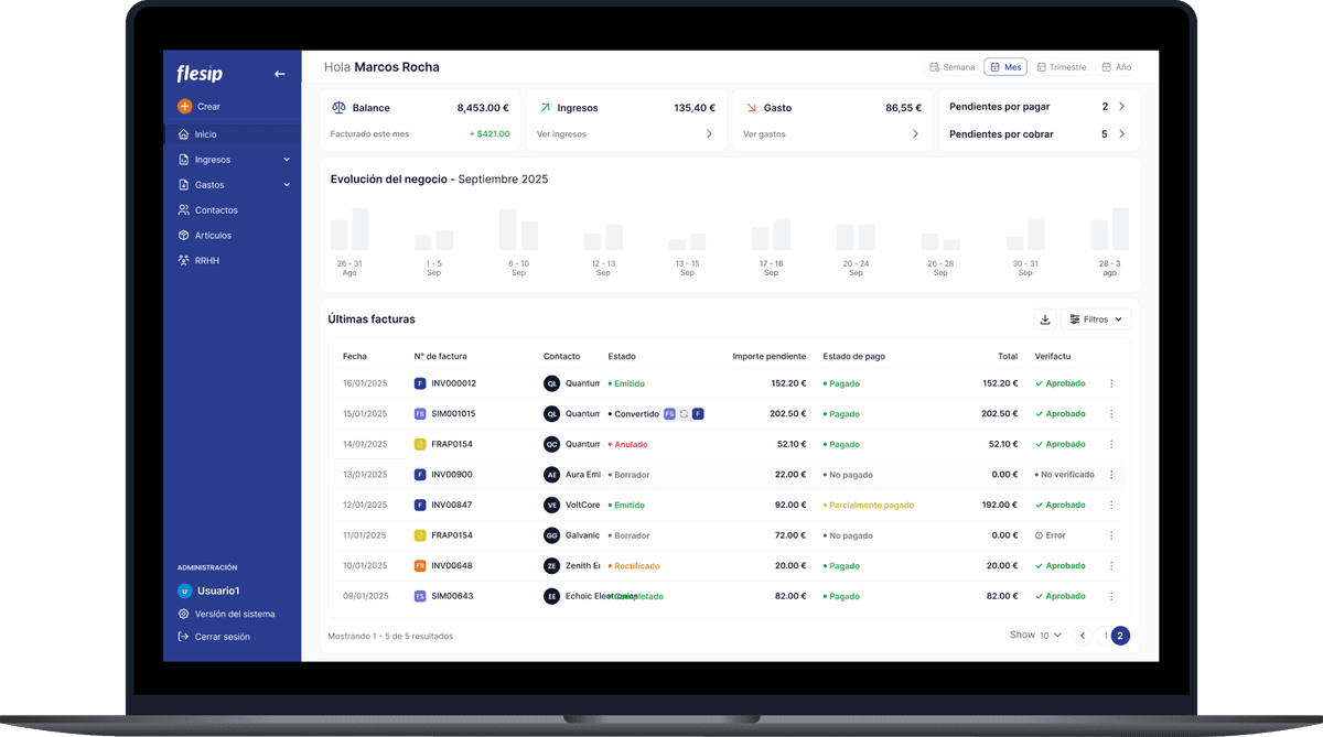 Flesip en ordenador - Gestión de facturas y cumplimiento Verifactu desde cualquier dispositivo
